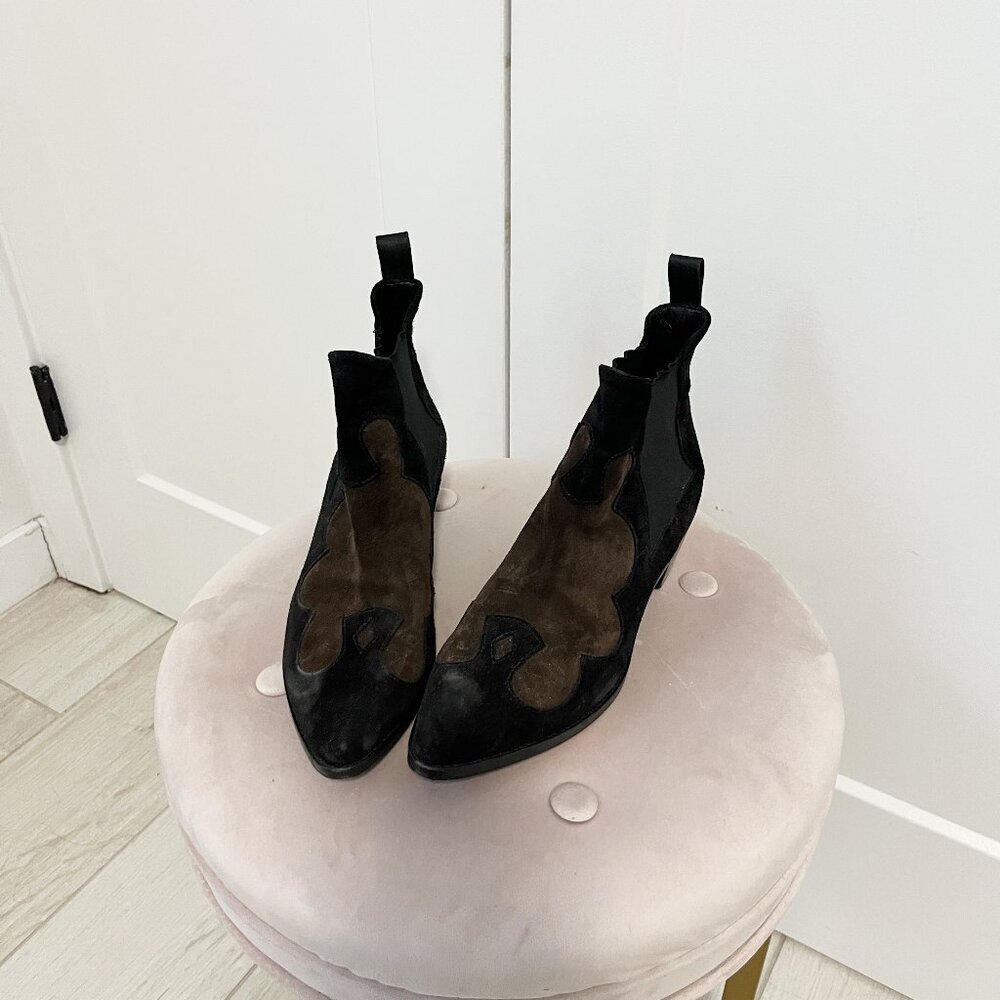 Roberto Festo Black & Brown Suede Western Ankle Booties Size 39